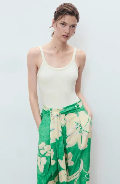 Mango Floral Belted Pants In Green
