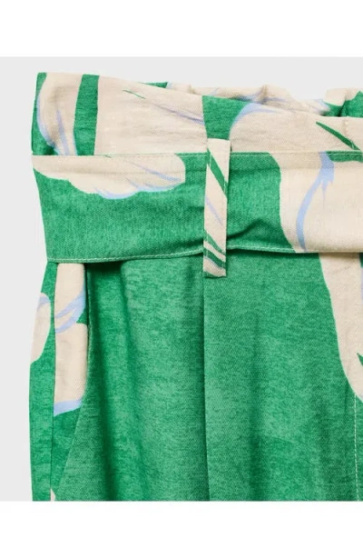 Mango Floral Belted Pants In Green