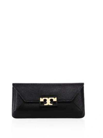 Shop Tory Burch Gigi Leather Envelope Clutch In Black