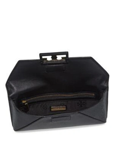 Shop Tory Burch Gigi Leather Envelope Clutch In Black