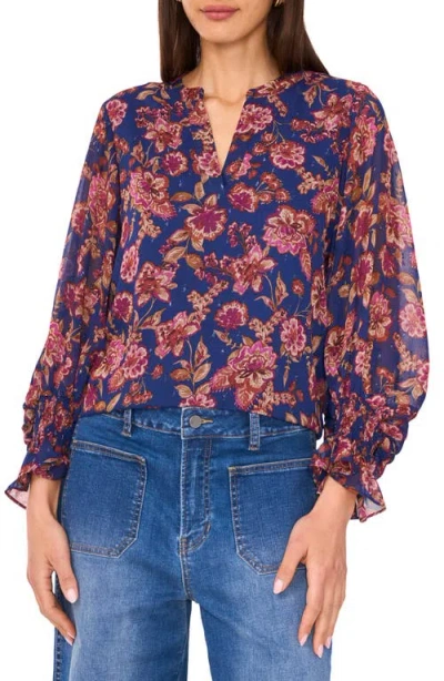 Vince Camuto Floral Split Neck Top In Multi
