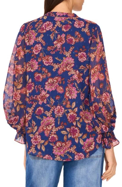 Vince Camuto Floral Split Neck Top In Multi