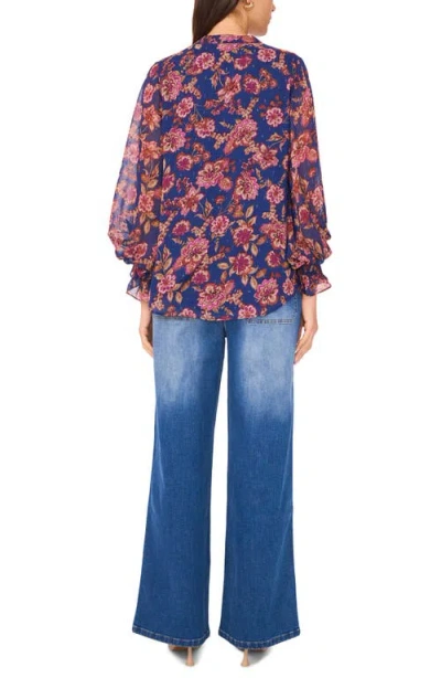 Vince Camuto Floral Split Neck Top In Multi