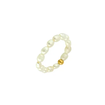 Musebox London Women's Neutrals / White Freshwater Pearl All Around Elastic Ring