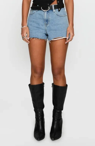 Princess Polly Top Tier Ripped Denim Cutoff Shorts In Blue