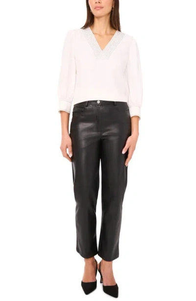 Vince Camuto Topstitched V-neck Jersey Top In Neutral