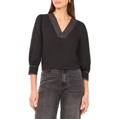 Vince Camuto Topstitched V-neck Jersey Top In Black