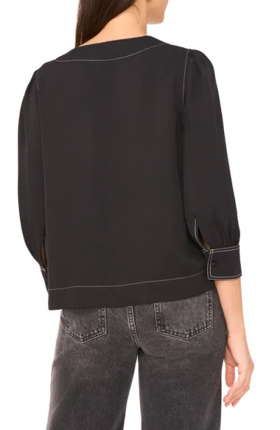 Vince Camuto Topstitched V-neck Jersey Top In Black