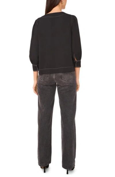 Vince Camuto Topstitched V-neck Jersey Top In Black