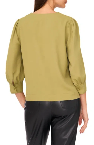 Vince Camuto Topstitched V-neck Jersey Top In Green