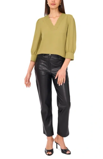 Vince Camuto Topstitched V-neck Jersey Top In Green