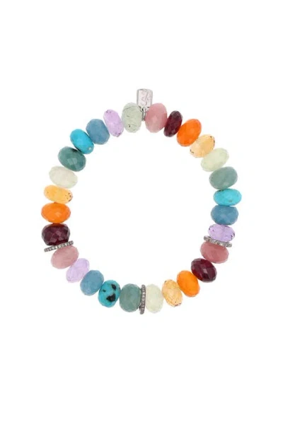 Sheryl Lowe Rainbow Mix 10mm Bead Bracelet With 3 Diamond Rondelles