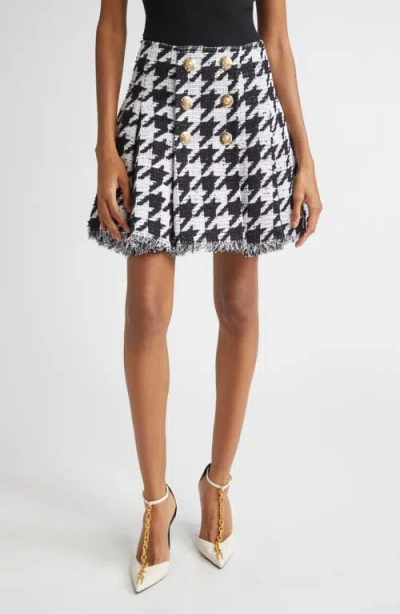 Balmain Houndstooth Check Tweed Flared Skirt