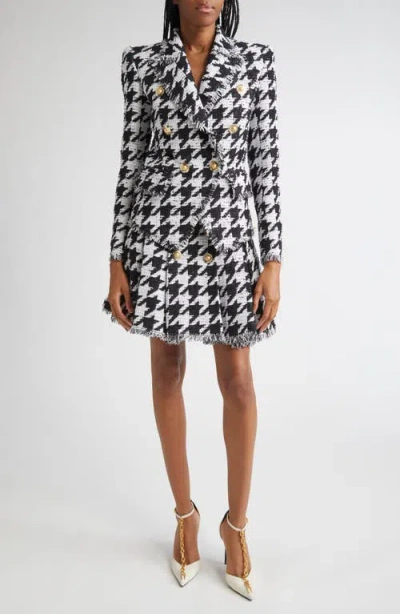 Balmain Houndstooth Check Tweed Flared Skirt