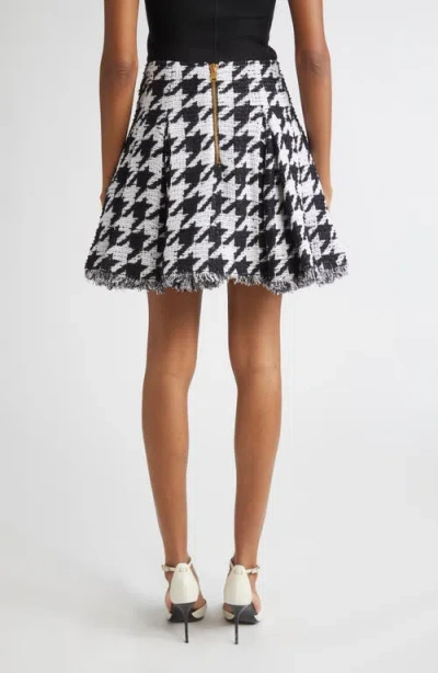 Balmain Houndstooth Check Tweed Flared Skirt