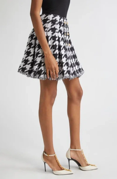 Balmain Houndstooth Check Tweed Flared Skirt