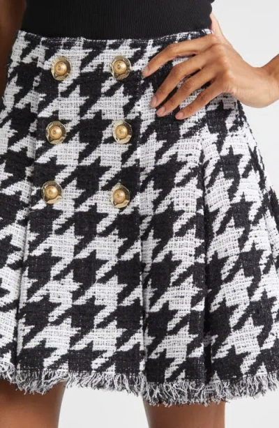 Balmain Houndstooth Check Tweed Flared Skirt