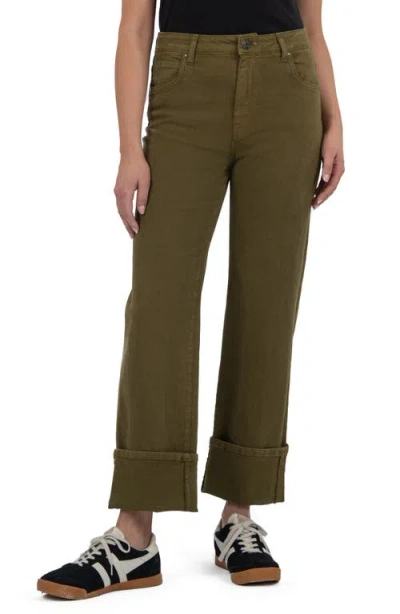 Kut From The Kloth Sienna High Waist Cuffed Hem Wide Leg Jeans In Green