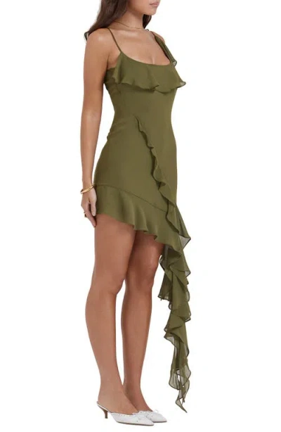 House Of Cb Ruffle Drape Asymmetric Minidress In Green