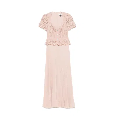 Nissa Women's Pleated Lace Midi Dress Pink In Pink