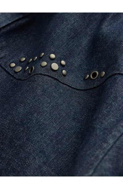 John Varvatos Studded Western Denim Snap-up Shirt In Blue