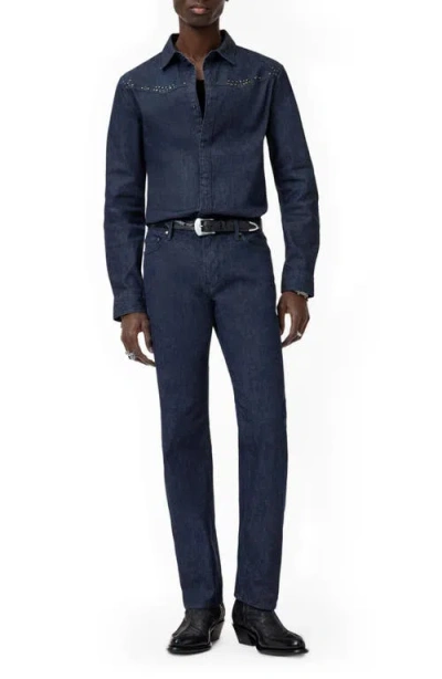 John Varvatos Studded Western Denim Snap-up Shirt In Blue