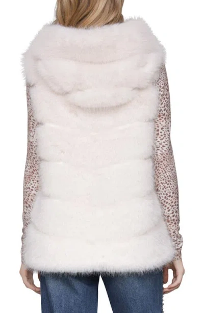 Avec Les Filles Faux Fur & Faux Leather Hooded Zip Vest