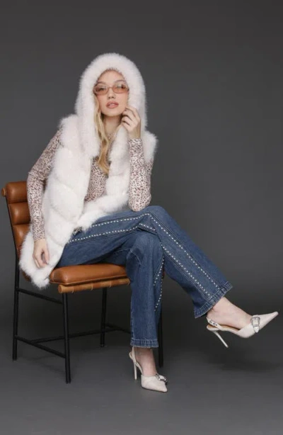 Avec Les Filles Faux Fur & Faux Leather Hooded Zip Vest