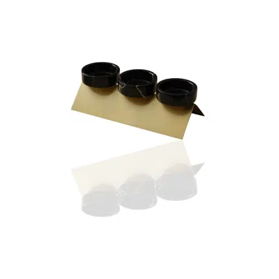 Marleth Gold / Black Set Of Three Black Marble Bowls With Gold Pyramid Stand