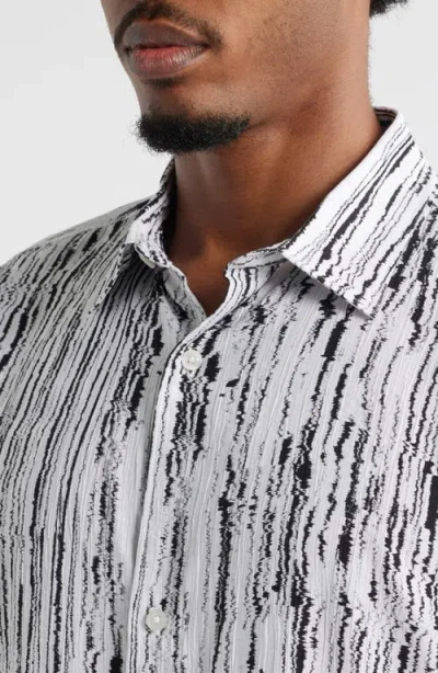 Open Edit Sizzle Stripe Short Sleeve Button-up Shirt In Gray