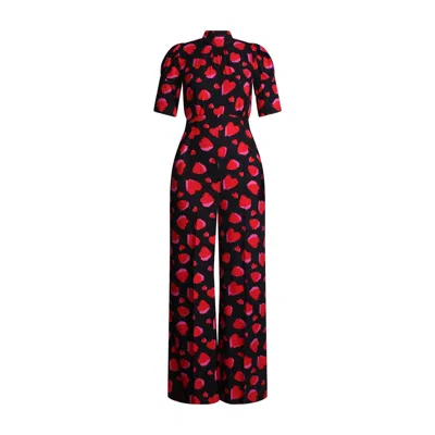Closet London Women's Black / Red  Chelsea Heart Print Jumpsuit