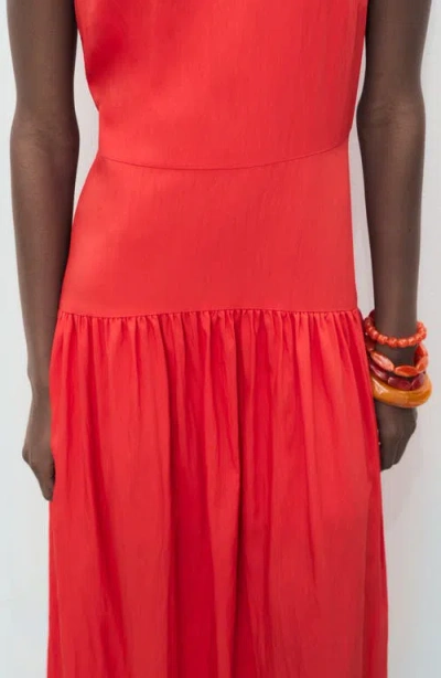 Mango Long Dress With Gathered Hem Intense Red In Red