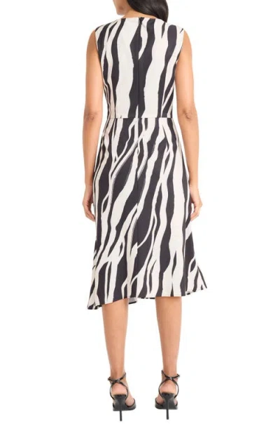 Maggy London Print Sleeveless Asymmetric Ruched Midi Dress