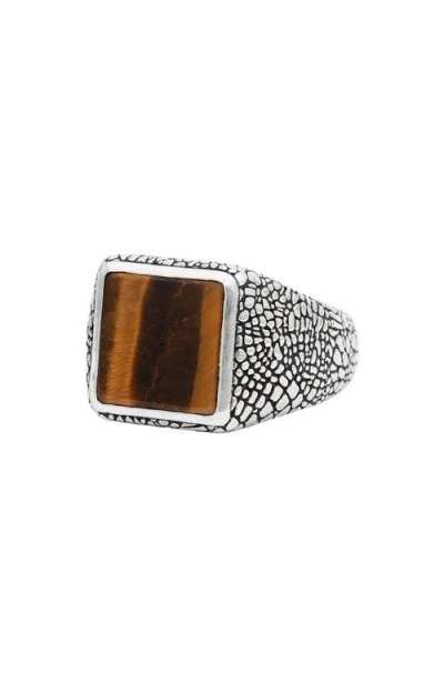 John Varvatos Tiger's Eye Snakeskin Signet Ring