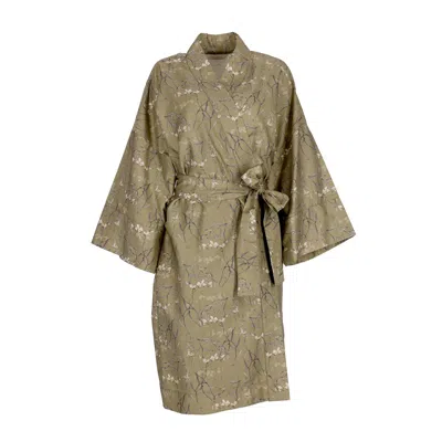 Decoflux Home Women's Green Sateen Kimono Bathrobe With Pouch Dreamy Khaki
