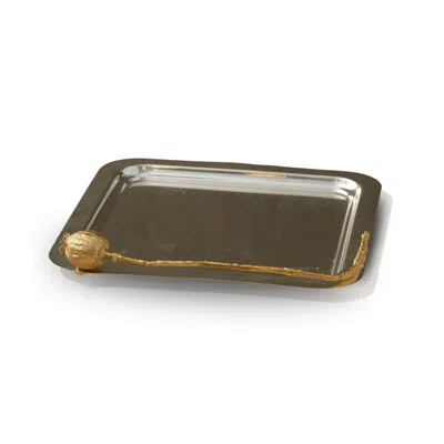 Marleth Gold / Silver Brass Tray With Poppy Pod Detail – Silver & Gold Finish