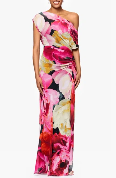 Betsy & Adam Floral One-shoulder Gown