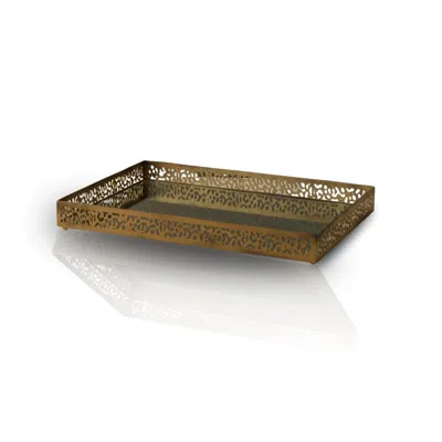 Marleth Gold / White Brass Tray With Cut-out Abstract Pattern & Mirrored Base
