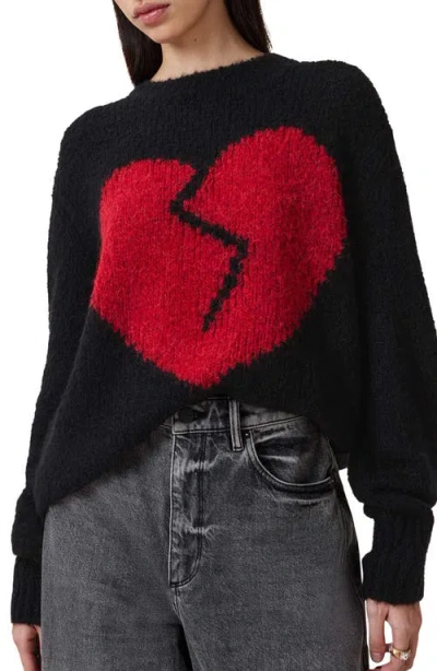 Allsaints Luv Heart Intarsia Crewneck Sweater In Black