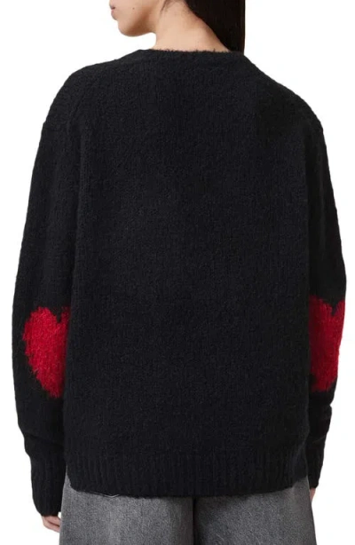 Allsaints Luv Heart Intarsia Crewneck Sweater In Black