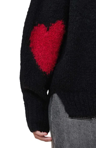 Allsaints Luv Heart Intarsia Crewneck Sweater In Black