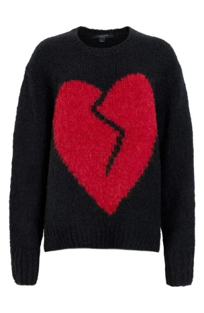Allsaints Luv Heart Intarsia Crewneck Sweater In Black