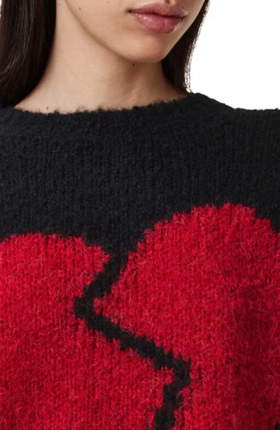 Allsaints Luv Heart Intarsia Crewneck Sweater In Black