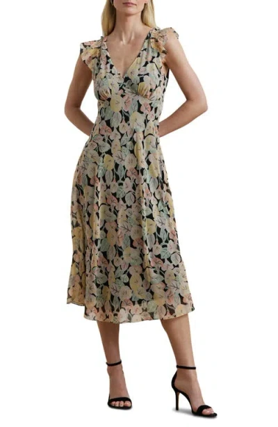 Ralph Lauren Lauren  Floral Print Flutter Sleeve Georgette Midi Dress In Multi