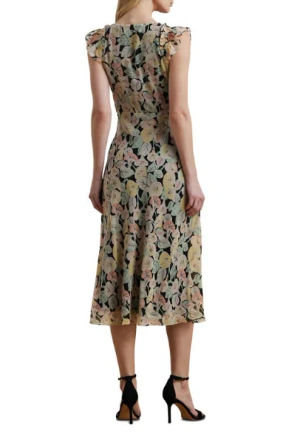 Ralph Lauren Lauren  Floral Print Flutter Sleeve Georgette Midi Dress In Multi
