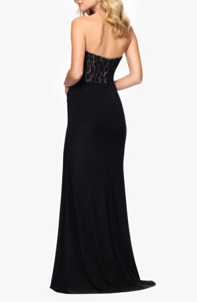 Betsy & Adam Sequin Lace Bodice Strapless Gown