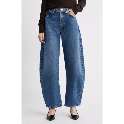 Frame The Bubble Crop Frayed High-rise Barrel-leg Jeans In Blue