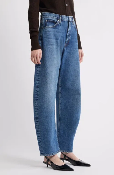 Frame The Bubble Crop Frayed High-rise Barrel-leg Jeans In Blue