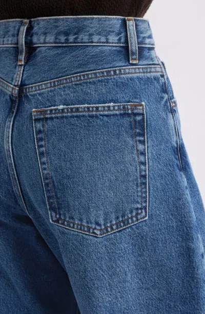 Frame The Bubble Crop Frayed High-rise Barrel-leg Jeans In Blue