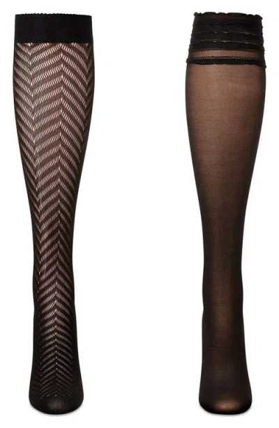 Memoi Assorted 2-pack Knee High Socks In Brown